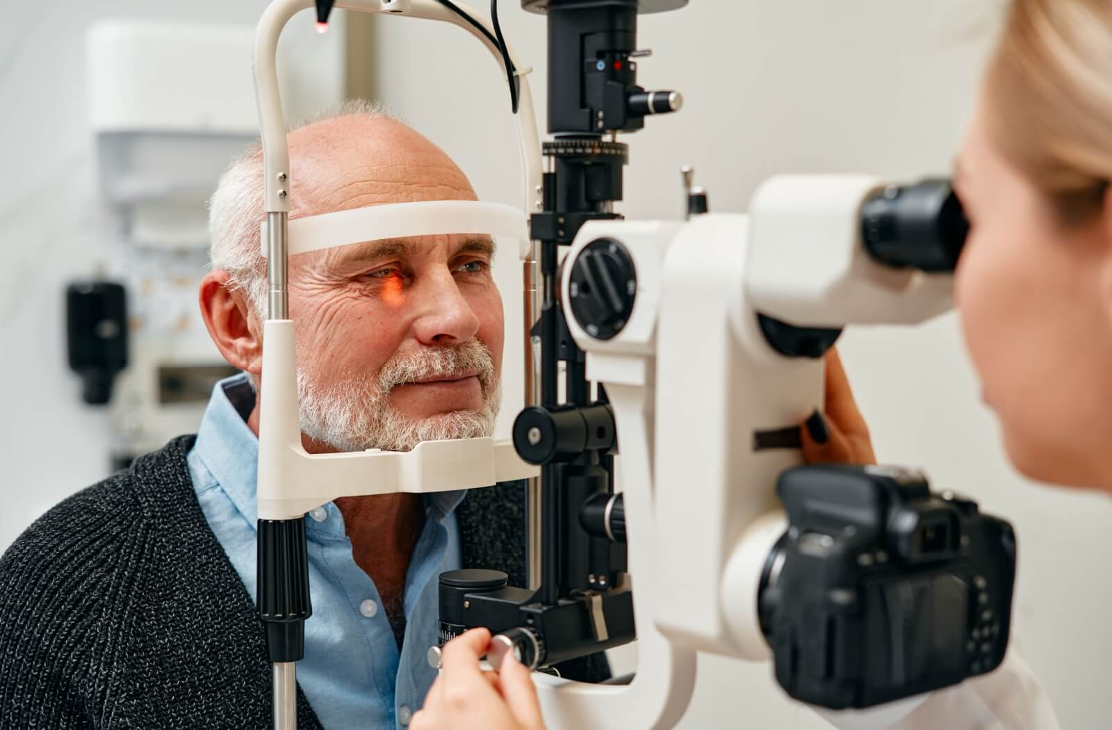 A senior undergoing an eye exam.