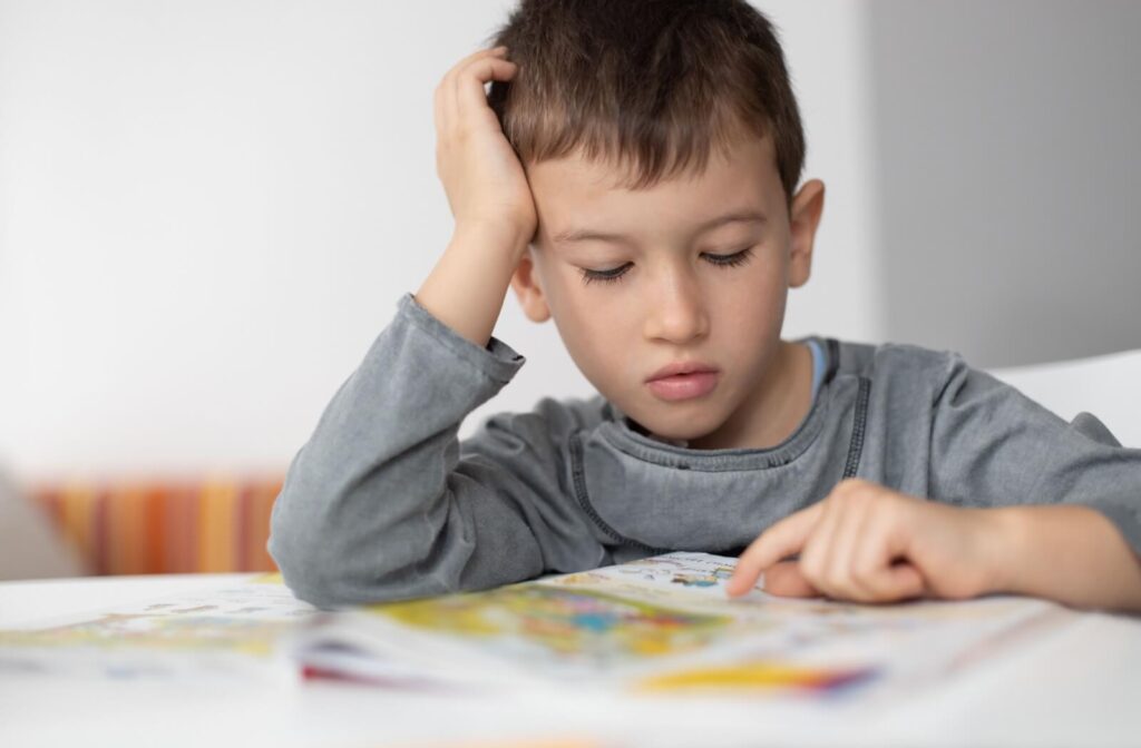 A child struggling with reading because of an undiagnosed vision problem